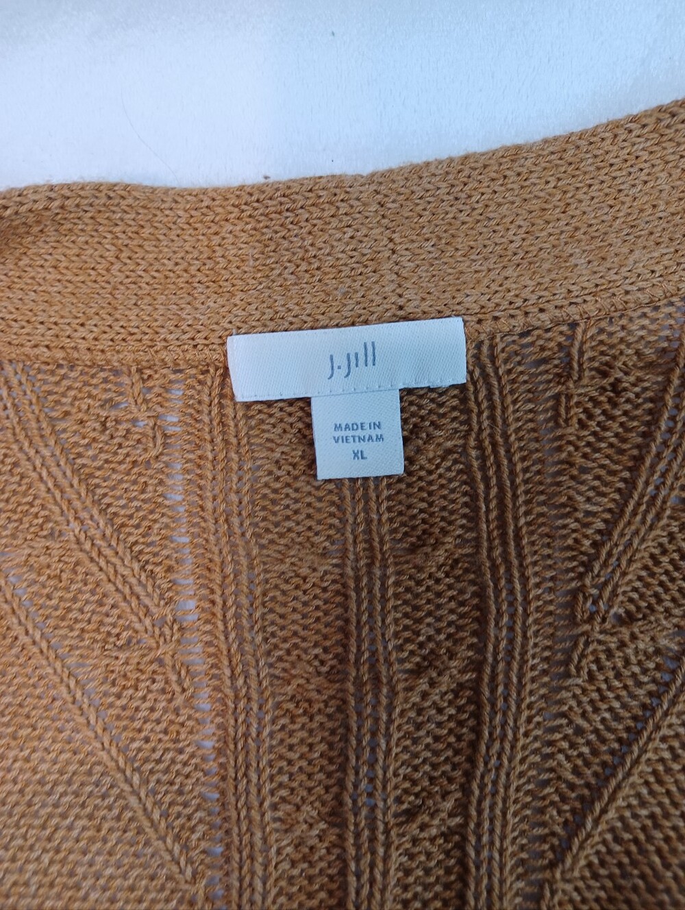 title j.jill camel cable knit open front cardigan xl long textured sweater - Picture 4 of 12